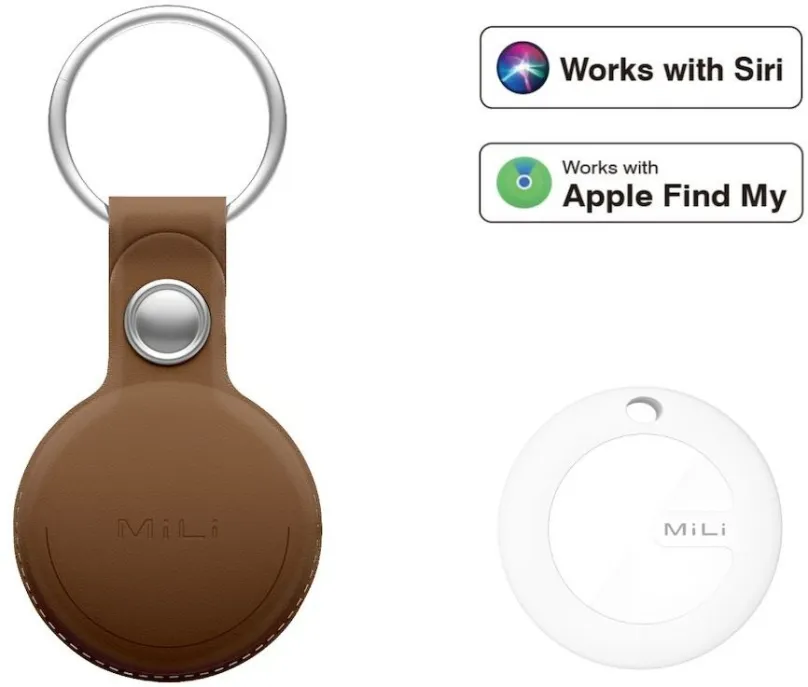Bluetooth lokalizačný čip MiLi MiTag – smart lokátor s koženou kľúčenkou, hnedá