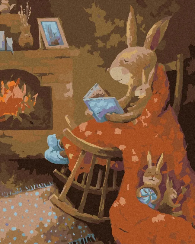 Maľovanie podľa čísel Zajac číta knižku, 40x50 cm, bez rámu a bez vypnutia plátna
