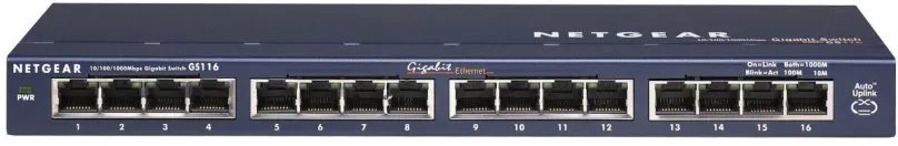 Switch Netgear GS116GE, desktop, 16x RJ-45, prenosová rýchlosť LAN portov 1 Gbit, rozmery