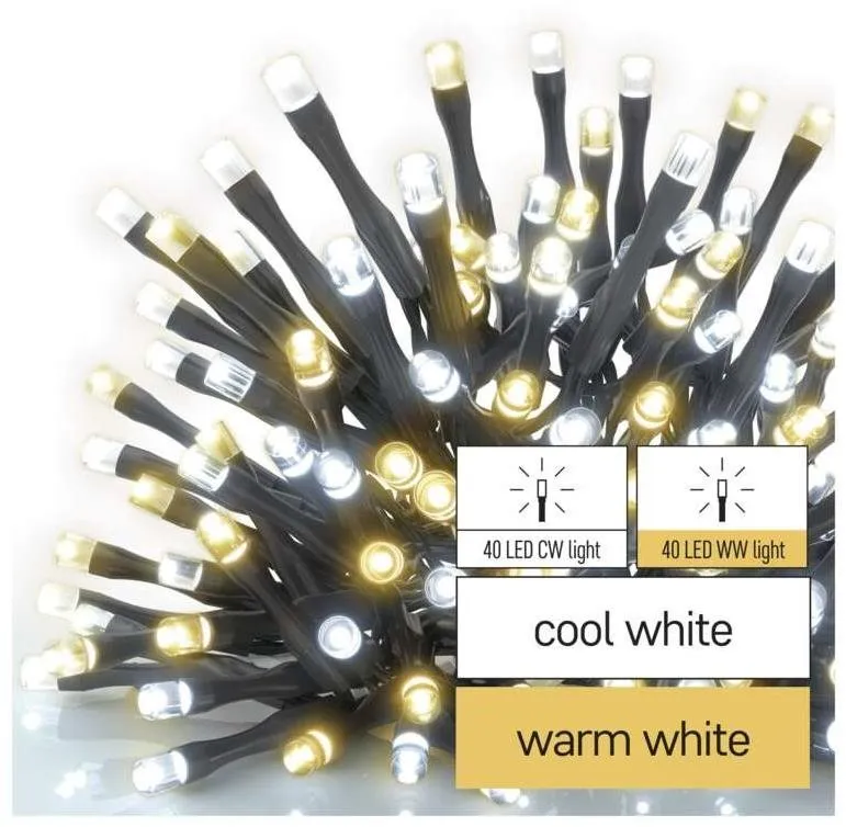 Svetelná reťaz EMOS LED vianočná reťaz, 8 m, vonkajšia aj vnútorná, teplá/studená biela, časovač