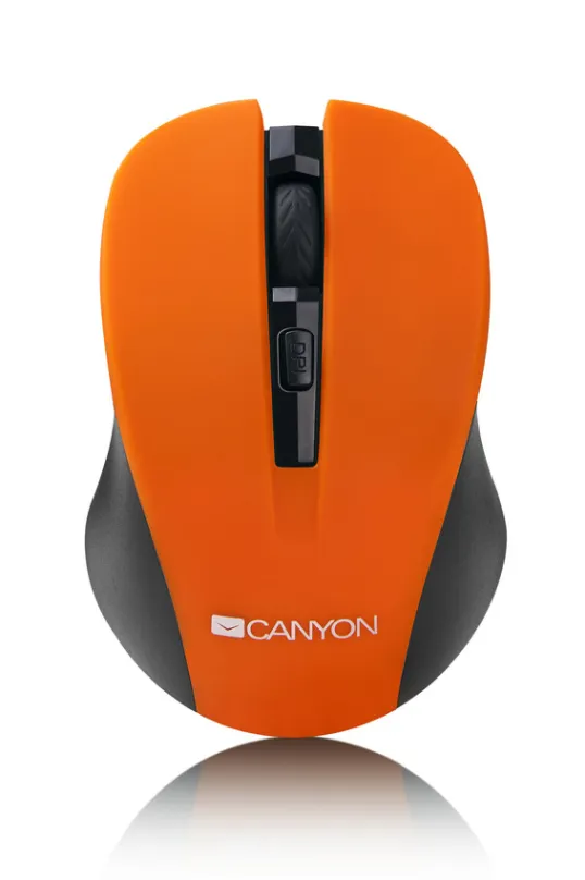 CANYON myš optická bezdrôtová CMSW1, nastaviteľné rozlíšenie 800/1000/1200 dpi, 4 hr, USB nano reciever, oranžová