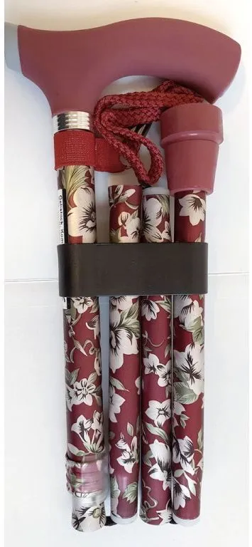 Vychádzková palica Sundo Skladacia podporná palica so silikónovou rukoväťou, výška 85 - 95 cm, burgundské kvety