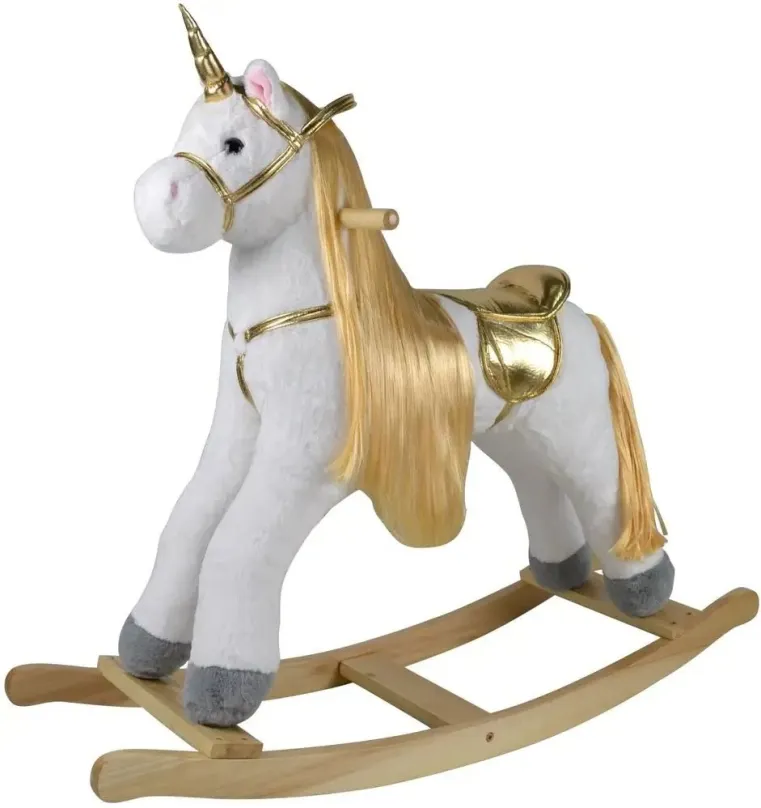 Hojdací kôň Teddies Kôň hojdací jednorožec bielo-zlatý