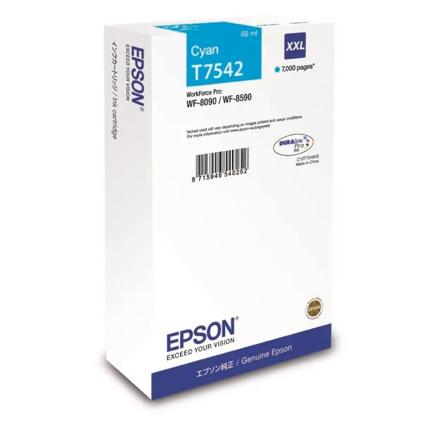 Epson originálny ink C13T754240, T7542, XXL, cyan, 69ml, Epson WorkForce Pro WF-8090DW, WF-8590DWF