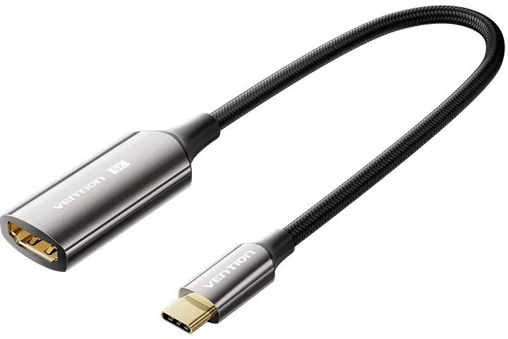 Redukcia Vention Cotton Braided USB-C na HDMI 8K Converter 0.25M Black Zinc Alloy Type