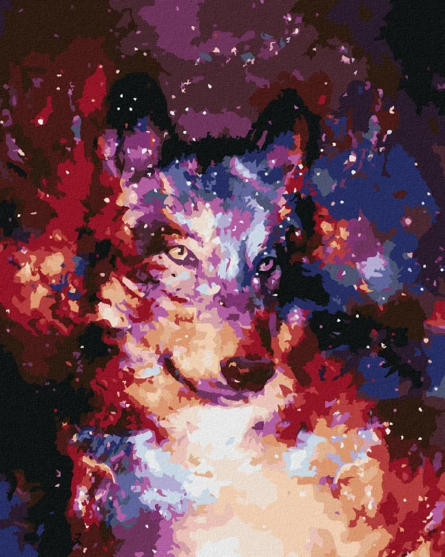 Maľovanie podľa čísel Abstraktný vlk vo vesmíre, 40x50 cm, bez rámu a bez vypnutia plátna