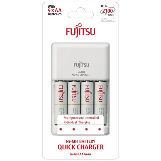 Fujitsu rýchla nabíjačka, 4-kanálová, 4x R06 / AA, 2100 cyklov, blister