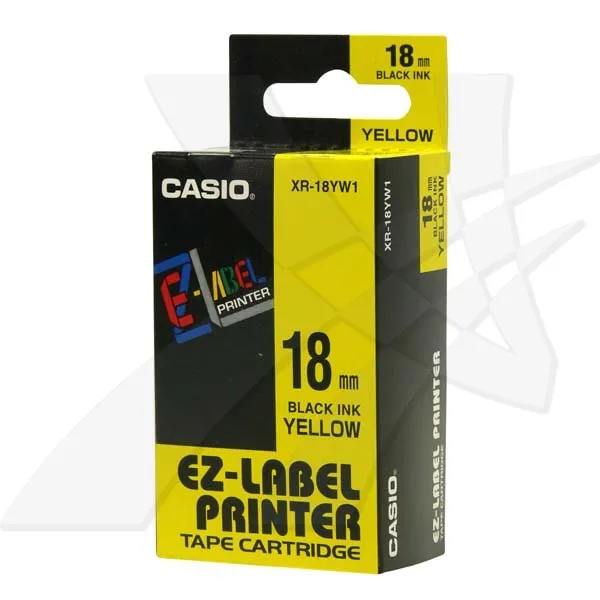 Casio originálna páska do tlačiarne štítkov, Casio, XR-18YW1, čierna tlač/žltý podklad, nelaminovaná, 8m, 18mm