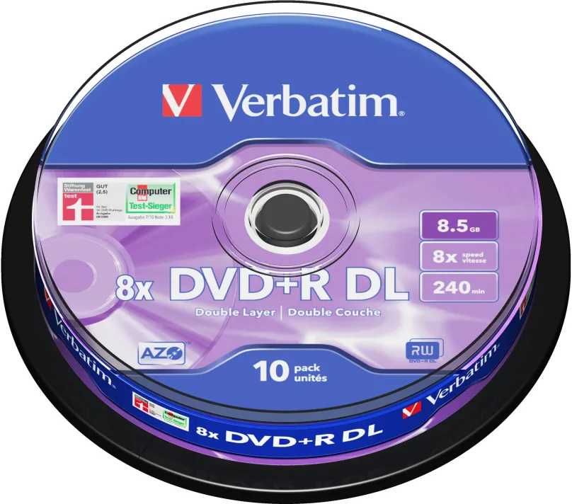 Médiá VERBATIM DVD+R DL AZO 8,5 GB, 8x, spindle 10 ks