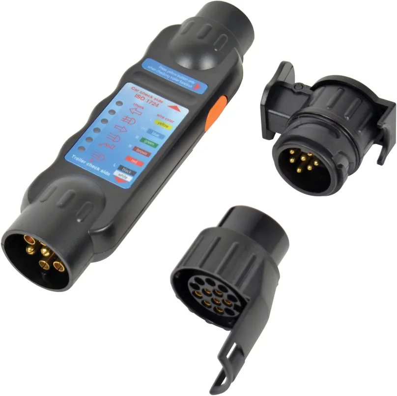 Tester káblov Carpoint Tester zásuvky prívesov ťažného LED 3v1 - tester + 2 redukcie