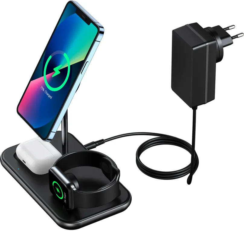 Nabíjací stojanček ChoeTech MFM certified 3 in 1 Magnetic Wireless Charger for Iphone 12, 13 series and Apple watch ( w