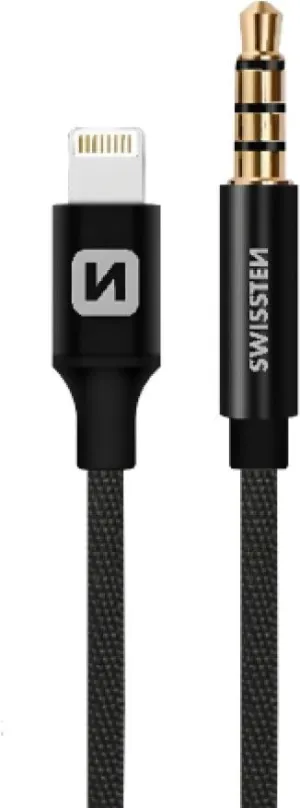 Audio kábel Swissten Textile audio adaptér Ligtning (samec) / 3.5mm jack (samec) 1.5 m čierny