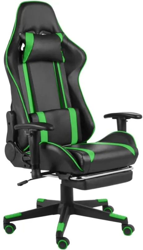 Herná stolička SHUMEE Otočná herná stolička s podnožkou zelená PVC, 20486