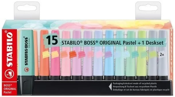 Zvýrazňovač STABILO BOSS ORIGINAL Pastel deskset 15 ks