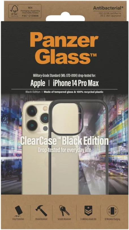 Kryt na mobil PanzerGlass ClearCase Apple iPhone 14 Pre Max (Black edition), pre Apple iPh