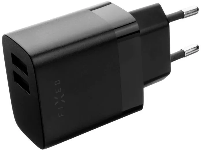 Nabíjačka do siete FIXED Smart Rapid Charge s 2xUSB výstupom a USB/USB-C káblom 1m 17W čierna