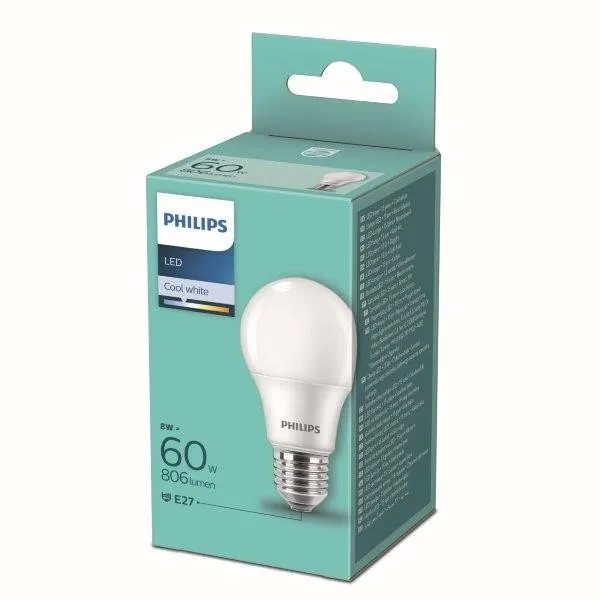 Philips 8719514257580 LED žiarovka 1x8W-60W | E27 | 806lm | 4000K - biela