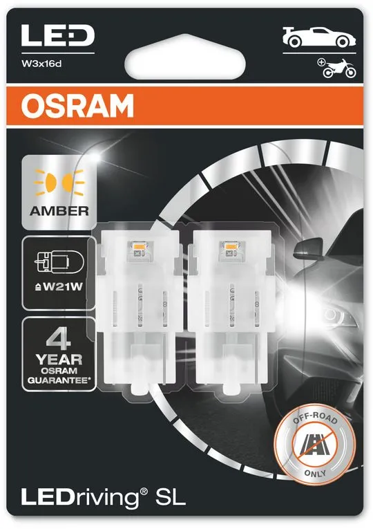LED autožiarovka OSRAM LEDriving SL W21W Žltá 12V dva kusy v balení