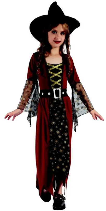 Kostým Šaty na karneval - čarodejnica s klobúkom, 120-130 cm