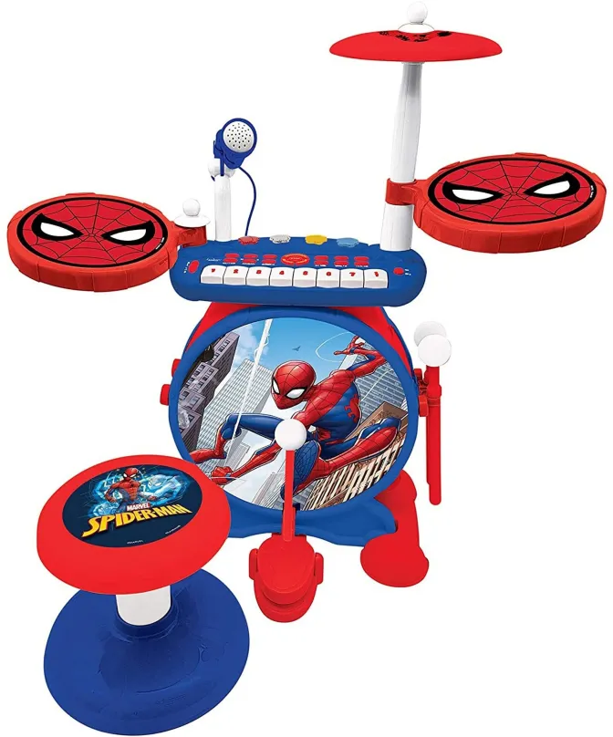 Detské bicie Lexibook Spider-man Set elektrických bubnov so sedátkom