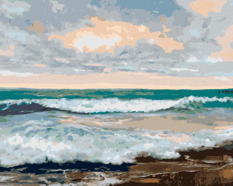 Maľovanie podľa čísel Pláž s veľkými vlnami, 80x100 cm, vypnuté plátno na rám