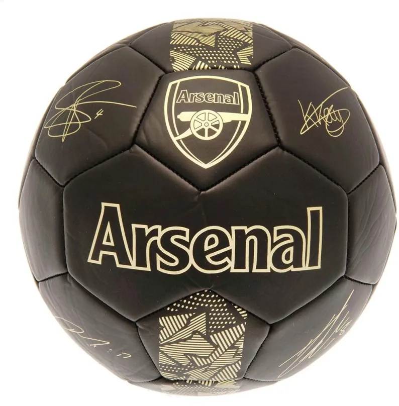 Futbalová lopta Ouky Arsenal FC, čierny, zlatý znak, podpisy, veľ. 5