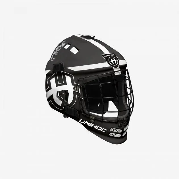 Florbalová maska Goalie Mask Unihoc Shield black/white, brankárska, pre deti a juniorov, p
