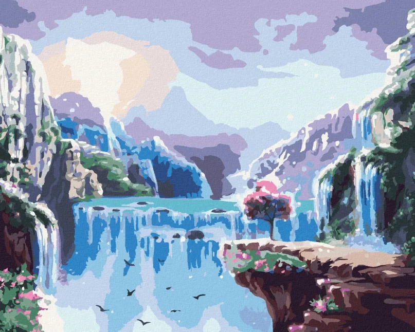 Diamantové maľovanie Diamondi - rozprávková krajina s vodopádmi, 40x50 cm, bez rámu a bez vypnutia plátna