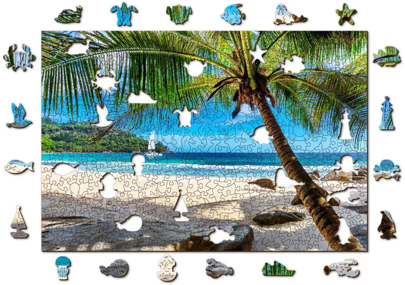 Puzzle Woden City Drevené puzzle Pláž na Paradise Island, Karibské more 2v1, 505 dielikov eko