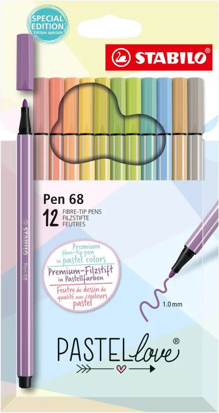 Fixy STABILO Pen 68 - Pastellove - 12 ks sada - 12 rôznych farieb