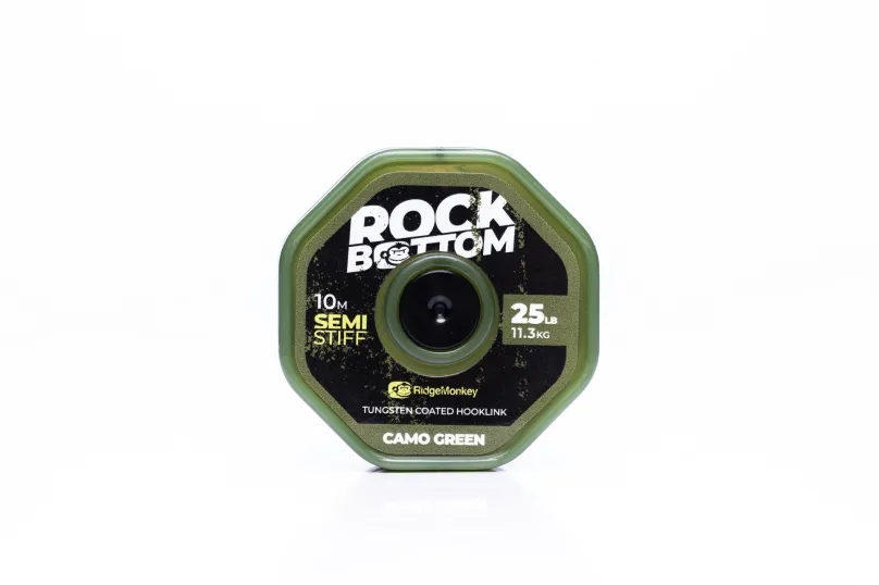 RidgeMonkey Šnúrka Connexion Rock Bottom Tungsten Coated Semi Stiff Hooklink 10m 25lb Camo Green