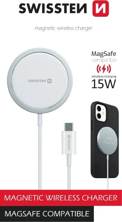 MagSafe bezdrôtová nabíjačka Swissten MagStick wireless nabíjačka pre Apple iPhone (kompatibilný s MagSafe)