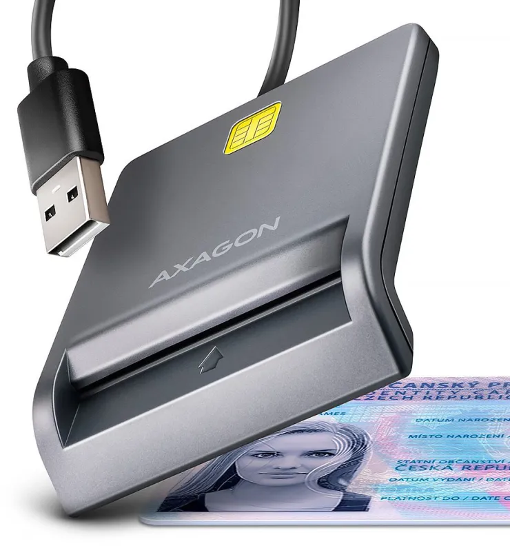 Čítačka eObčianok AXAGON CRE-SM3T Smart card / ID card FlatReader, USB-A cable 1.3 m