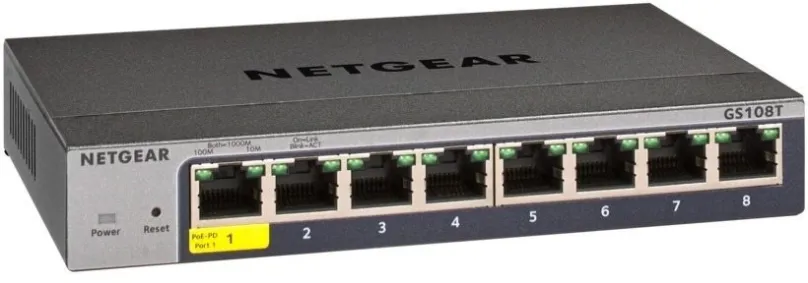 Smart Switch Netgear GS108T-300PES, 8 ks portový gigabitový switch, prenosová rýchlosť LAN