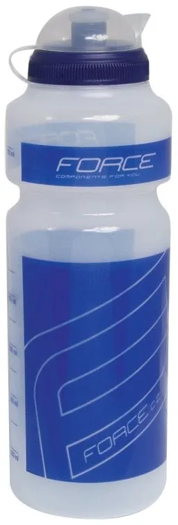 Fľaša na pitie Force "F" 0,75 l, číra / modrý potlač