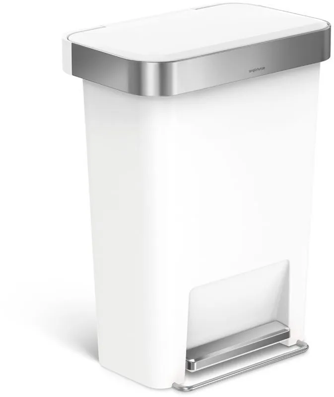 Pedálový odpadkový kôš Simplehuman - 45 l, vrecko na sáčky, obdĺžnikový, biely plast / nerez