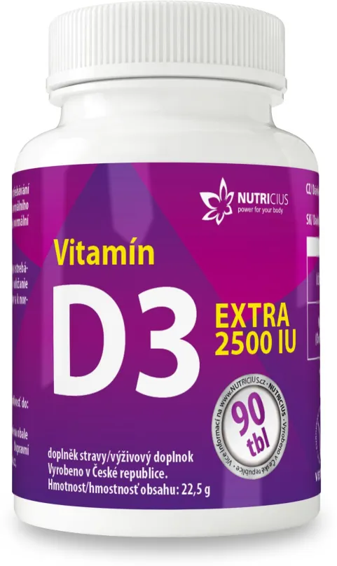 Vitamín D NUTRICIUS Vitamín D3 EXTRA 2500IU tbl.90, – obsahuje vitamín D3, ktorý prispieva
