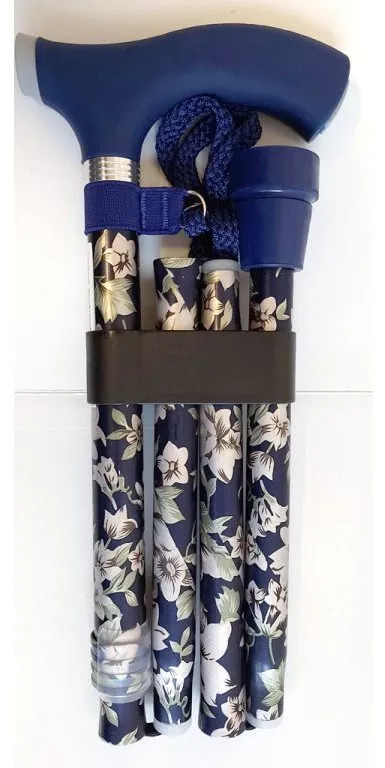 Vychádzková palica Sundo Skladacia podporná palica so silikónovou rukoväťou, výška 85 - 95 cm, modré kvety