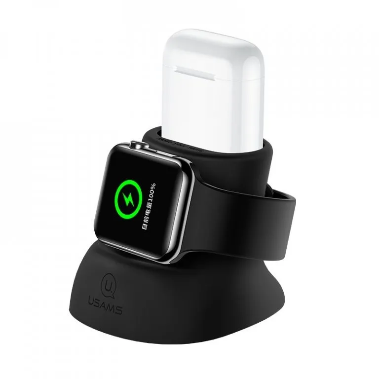 Stojan USAMS US-ZJ051 2in1 Silicon Charging Holder Pre Apple Watch And AirPods Black