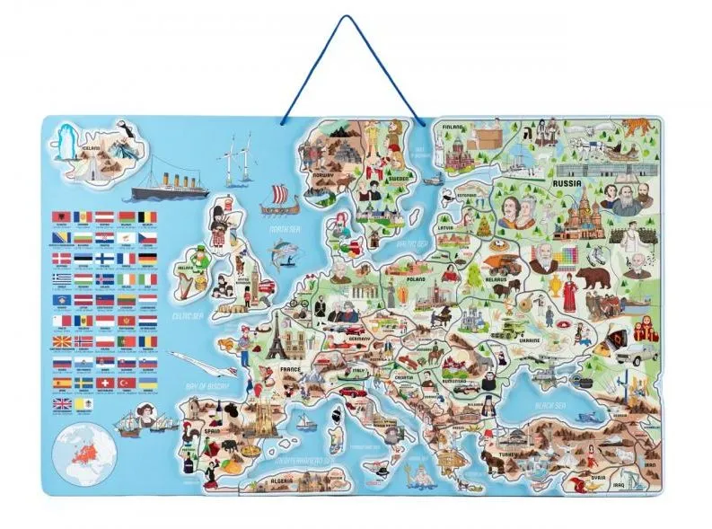 Mapa Woody Magnetická mapa EURÓPY, spoločenská hra 3 v 1 v AJ