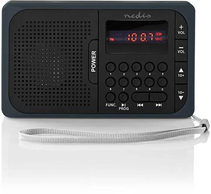 Rádio Nedis RDFM2100GY, klasické, prenosné, FM a PLL tuner s 50 predvoľbami, výkon 3,6 W,