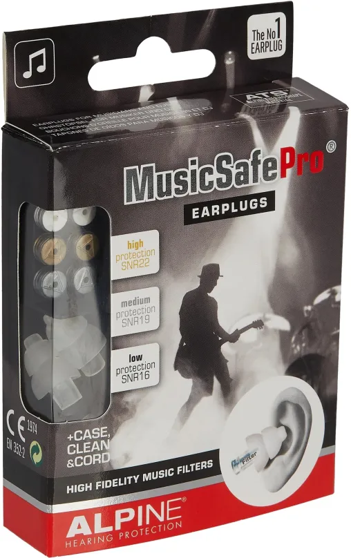 Špunty do uší ALPINE MusicSafe Pro Transparent, vhodné na koncerty, tri úrovne útlmu (16,