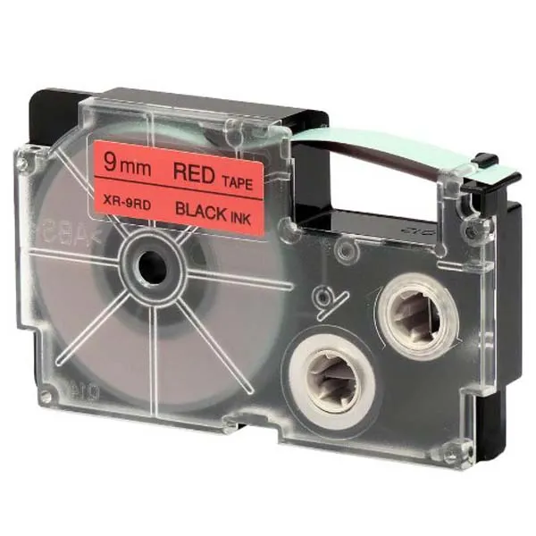 Casio originálna páska do tlačiarne štítkov, Casio, XR-9RD1, čierna tlač/červený podklad, nelaminovaná, 8m, 9mm