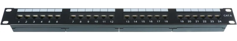 Patch panel Datacom 24x RJ45, priamy, CAT6, UTP, čierny, 1U