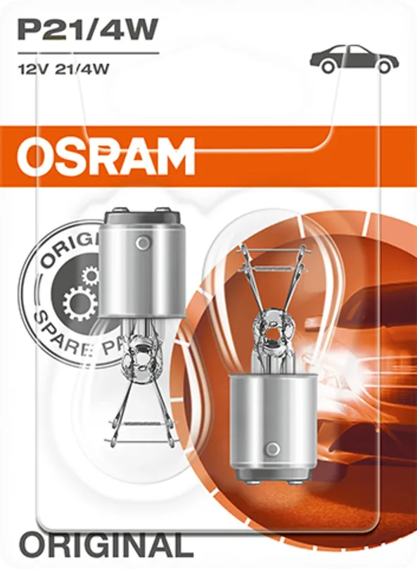 Autožiarovka Osram Originál P21/4W, 12V, 21/4W, BAZ15d, 2 kusy v balení