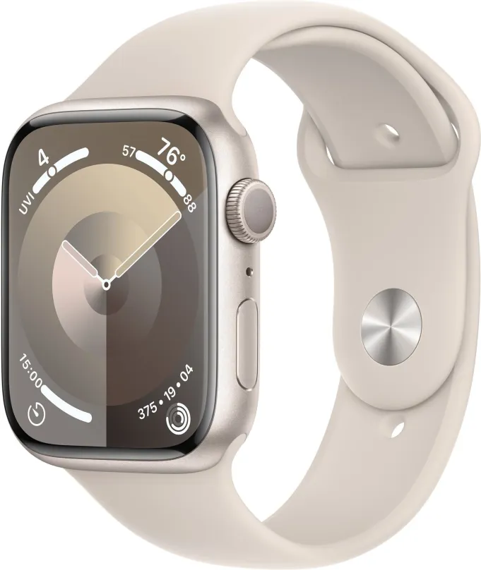 Chytré hodinky Apple Watch Series 9 45mm Hviezdne biely hliník s hviezdne bielym športovým remienkom - S/M