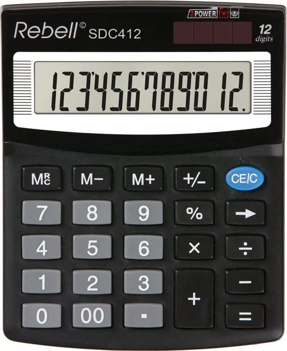 Kalkulačka REBELL SDC 412, stolné, solárne aj batériové napájanie, 12miestny 1riadkový dis