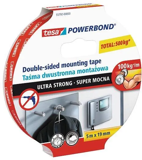 Lepiaca páska tesa Powerbond Ultra Strong, obojstranná montážna páska, biela, 5m: 19mm