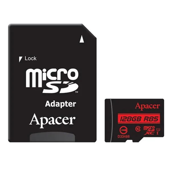 Apacer pamäťová karta Secure Digital Card V10, 128GB, micro SDXC, AP128GMCSX10U5-R, UHS-I U1 (Class 10), s adaptérom