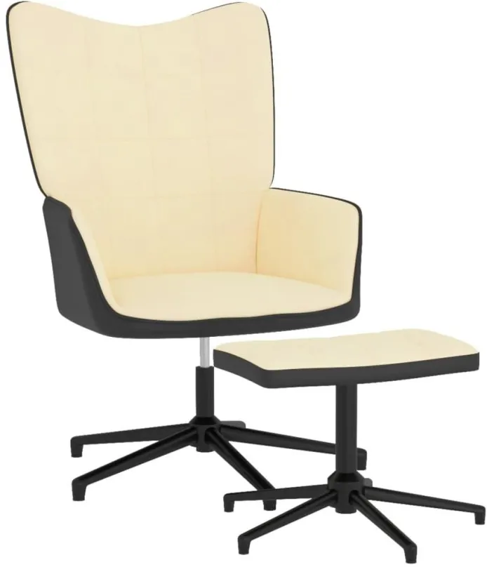 Kreslo Relaxačné kreslo so stoličkou krémovo biele zamat a PVC, 327851